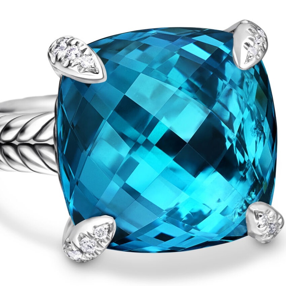 AUTHENTIC David Yurman Blue Topaz Diamond Ring (14mm)